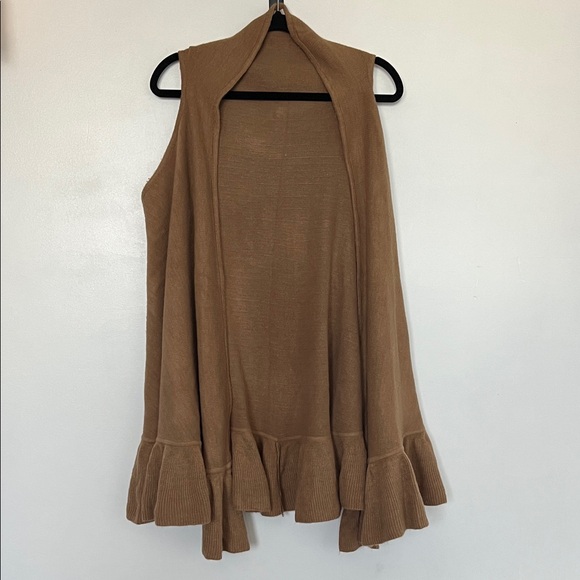 Anthropologie Sweaters - Anthropologie Tan Ruffle Hem Sleeveless Cardigan